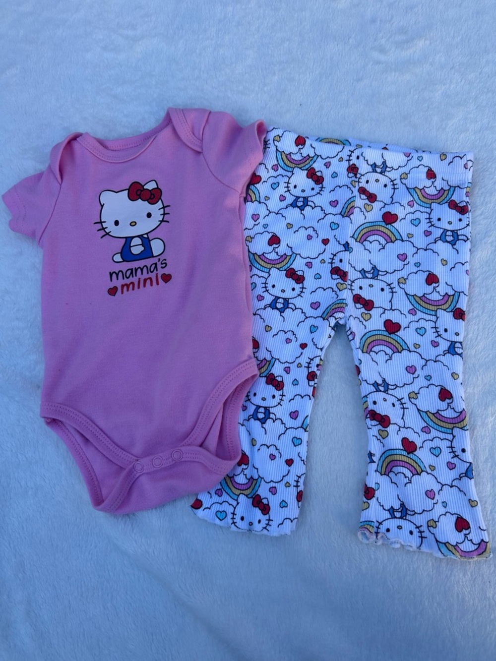 Sanrio Hello Kitty White Ribbed Set with Pink & Red Accents